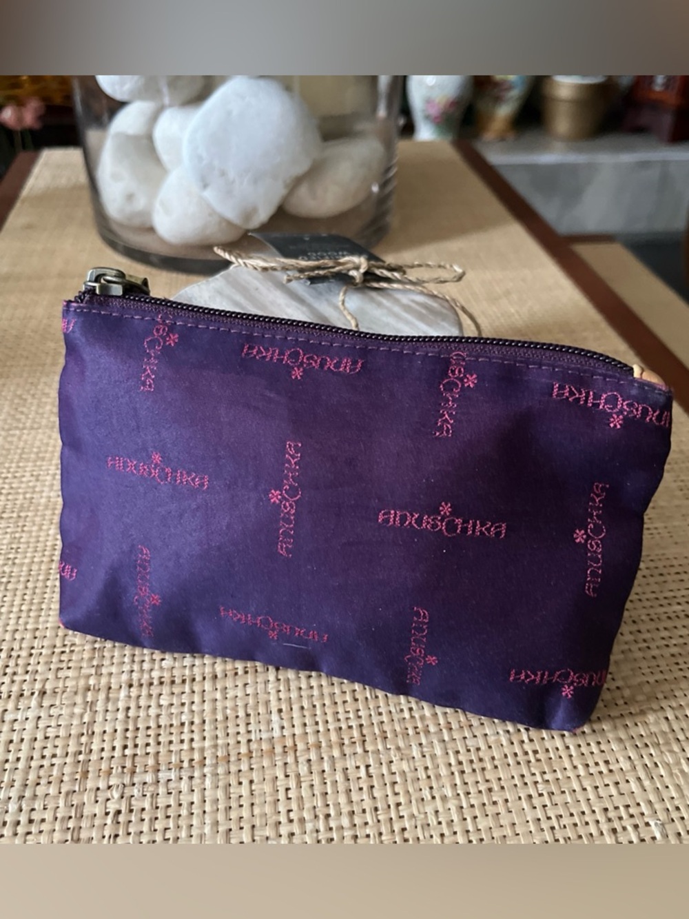 Anuschka Purple Pouch with Pink Logo Accents